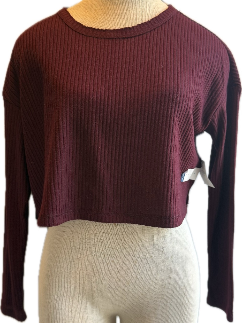 Arizona Jean Company Ribbed Long-Sleeve Cropped Top - Maroon